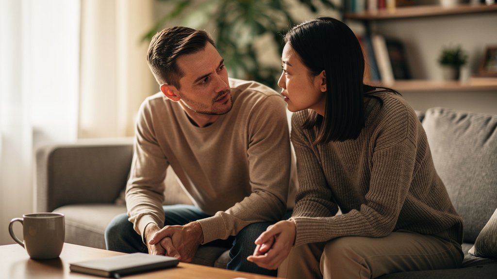 A couple discussing how low self-esteem affects communication and relationship security.