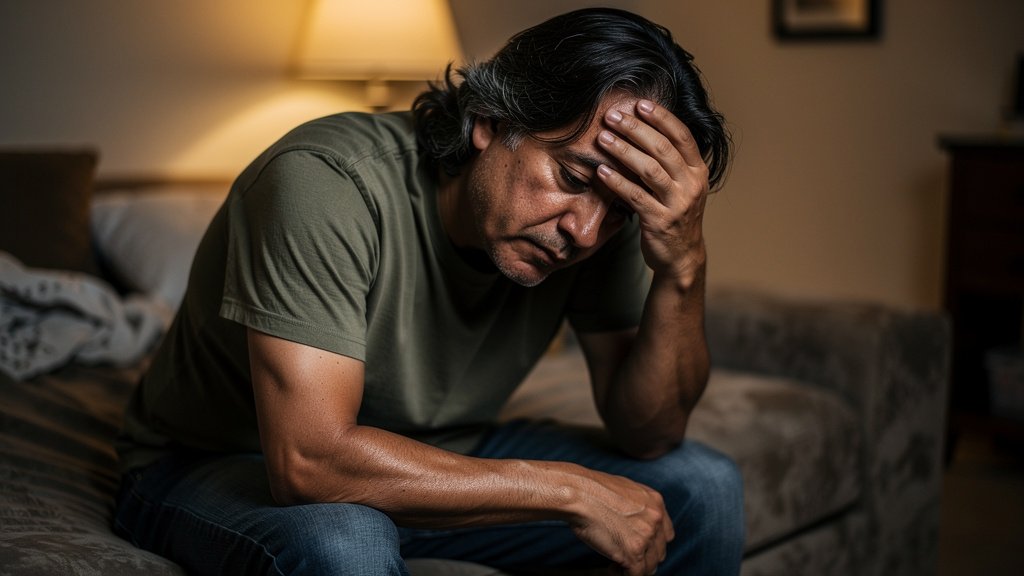 A man reflecting on negative self-talk and possible signs of low self-esteem.