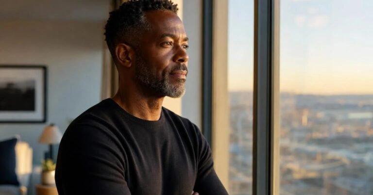 Life after divorce for men: a contemplative man looking out a window while rebuilding his life
